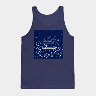 Retro tape recorder, vintage music with dark blue color background Tank Top